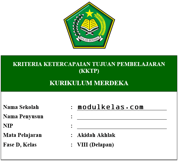 KKTP Akidah Akhlak Kelas 8 Fase D Kurikulum Merdeka