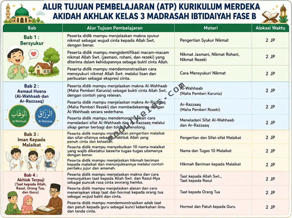 ATP Akidah Akhlak Kelas 3 MI Kurikulum Merdeka Alur Tujuan Pembelajaran (ATP) Akidah Akhlak Kelas 3 Madrasah Ibtidaiyah