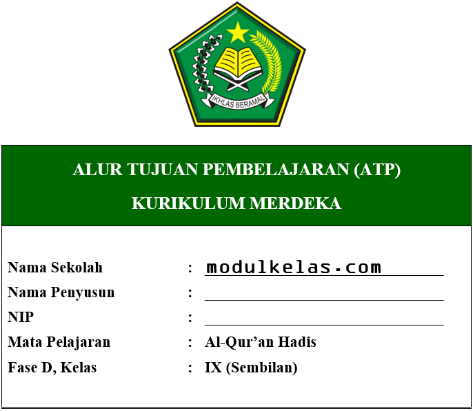 ATP Al-Qur’an Hadis Kelas 9 Fase D Kurikulum Merdeka
