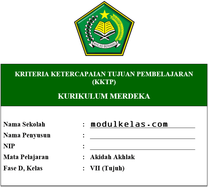 KKTP Akidah Akhlak Kelas 7 Fase D Kurikulum Merdeka