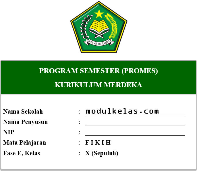 Promes Fikih Kelas 10 MA Fase E Kurikulum Merdeka