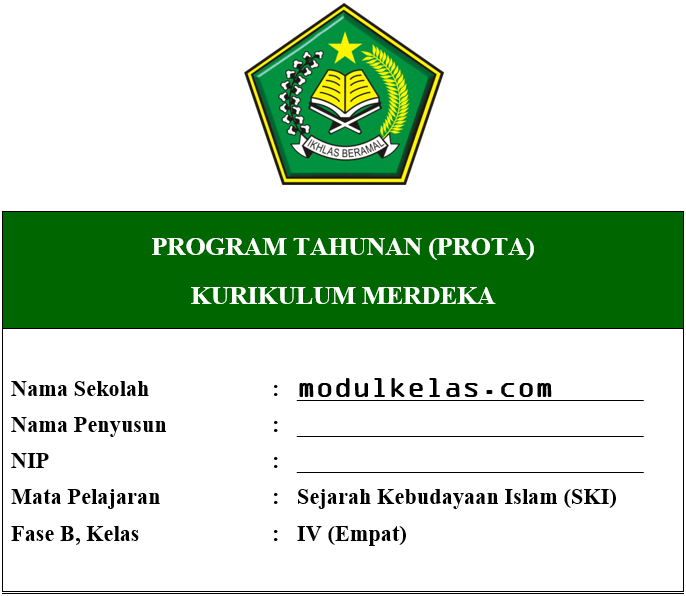 Prota SKI Kelas 4 MI Fase B Kurikulum Merdeka