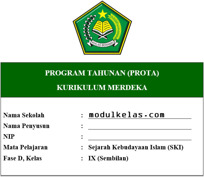 Prota SKI Kelas 9 MTs Fase D Kurikulum Merdeka