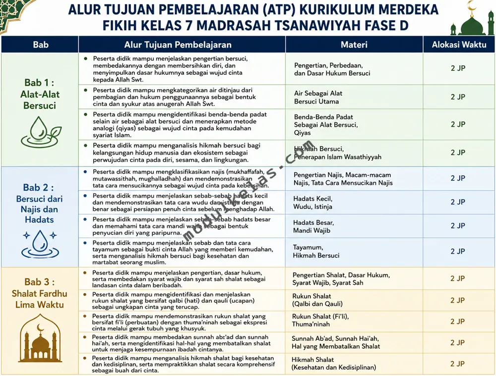 ATP Fikih Kelas 7 Madrasah Tsanawiyah Kurikulum Merdeka Alur Tujuan Pembelajaran (ATP) Fikih Kelas 7