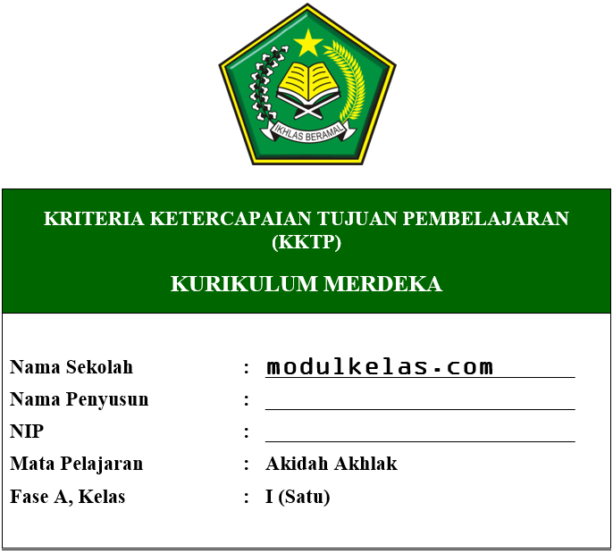 KKTP Akidah Akhlak Kelas 1 Fase A Kurikulum Merdeka