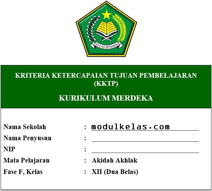 KKTP Akidah Akhlak Kelas 12 Fase F Kurikulum Merdeka