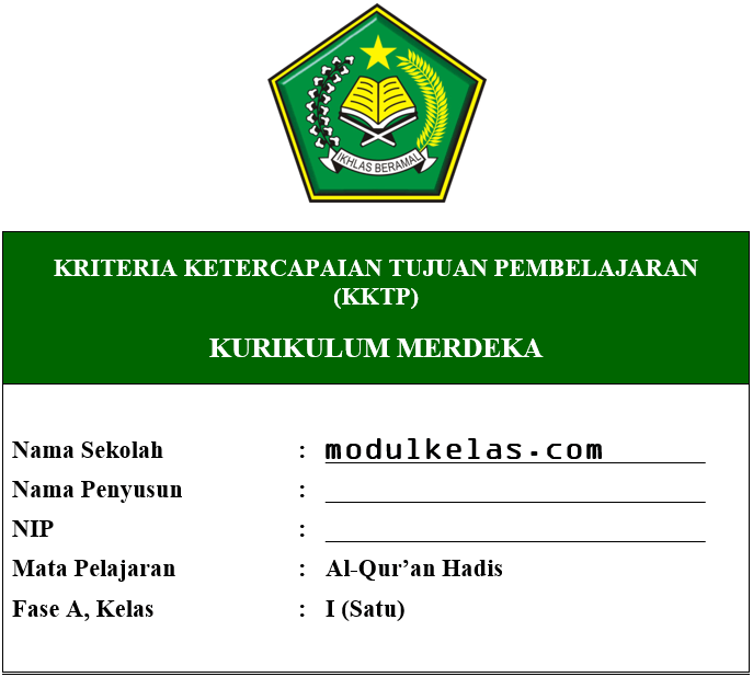 KKTP Al-Qur’an Hadis Kelas 1 Fase A Kurikulum Merdeka