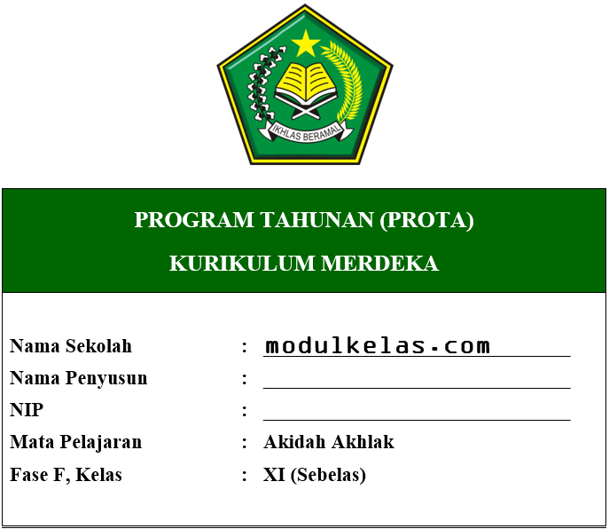 Prota Akidah Akhlak Kelas 11 Fase F Kurikulum Merdeka