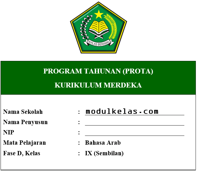 Prota Bahasa Arab Kelas 9 Fase D Kurikulum Merdeka