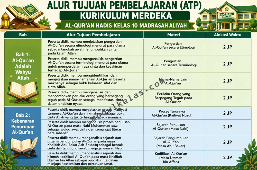 ATP Al-Qur’an Hadis Kelas 10 MA Kurikulum Merdeka Alur Tujuan Pembelajaran (ATP) Al-Qur’an Hadis Kelas 10 Madrasah Aliyah