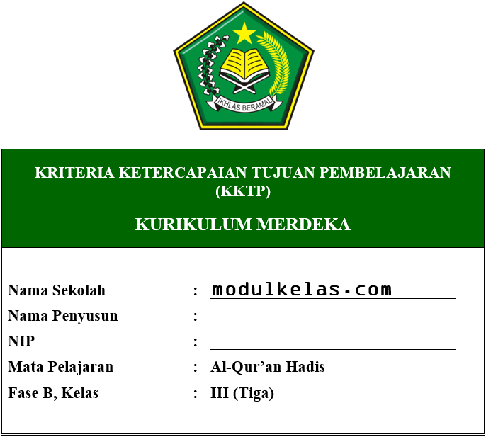 KKTP Al-Qur’an Hadis Kelas 3 Fase B Kurikulum Merdeka