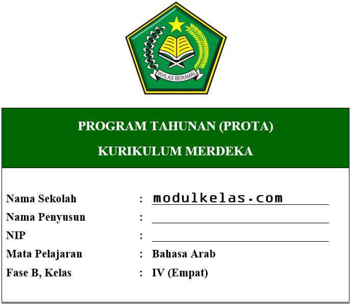 Prota Bahasa Arab Kelas 4 Fase B Kurikulum Merdeka